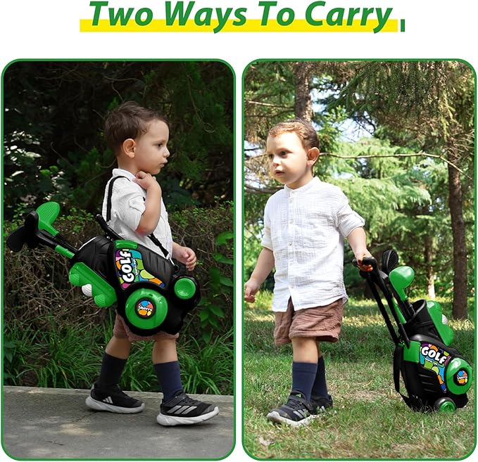Liberry Toddler Golf Set for Ages 2 3 4 Boys Girls, Kids Golf Cart with Putting Mat & Cornhole Board, Outdoor Indoor Sports Toys Birthday Gifts, Black