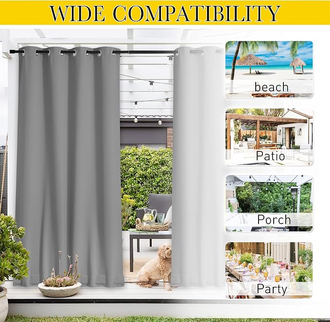 NICETOWN Outdoor Curtains Waterproof & Windproof W100xL108 Silver Grey | Extra - Image 7
