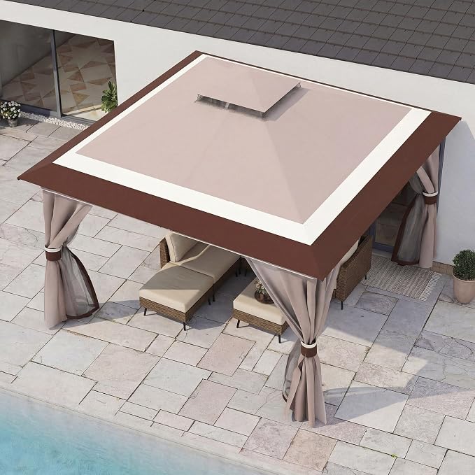 12'x12' Outdoor Gazebo, Metal Frame Heavy Duty Patio Canopy Tent Shelter - Image 4