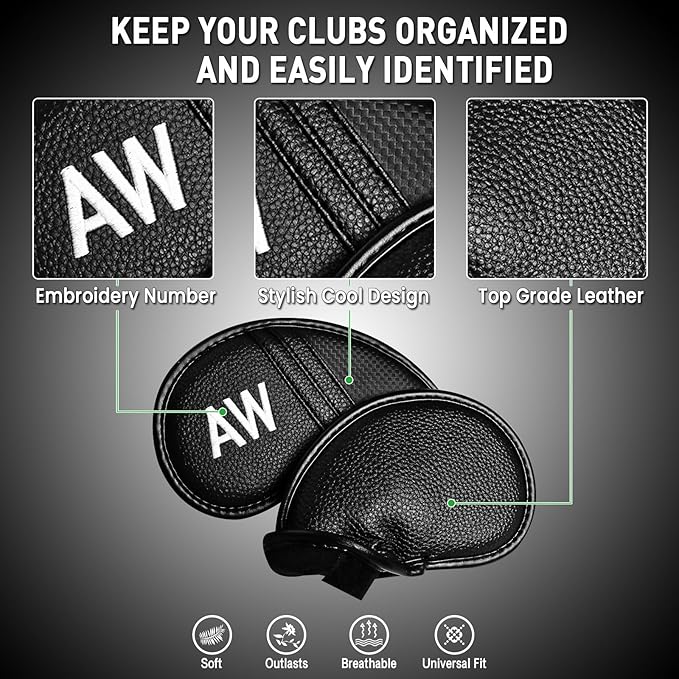 Golf Club Covers Iron Value 12 Pack Stylish Synthetic Leather Headcover, Embroidery Numbers Head Covers Universal Protector Fit Main Iron Wedge Clubs, Accessories Travel for Men Women