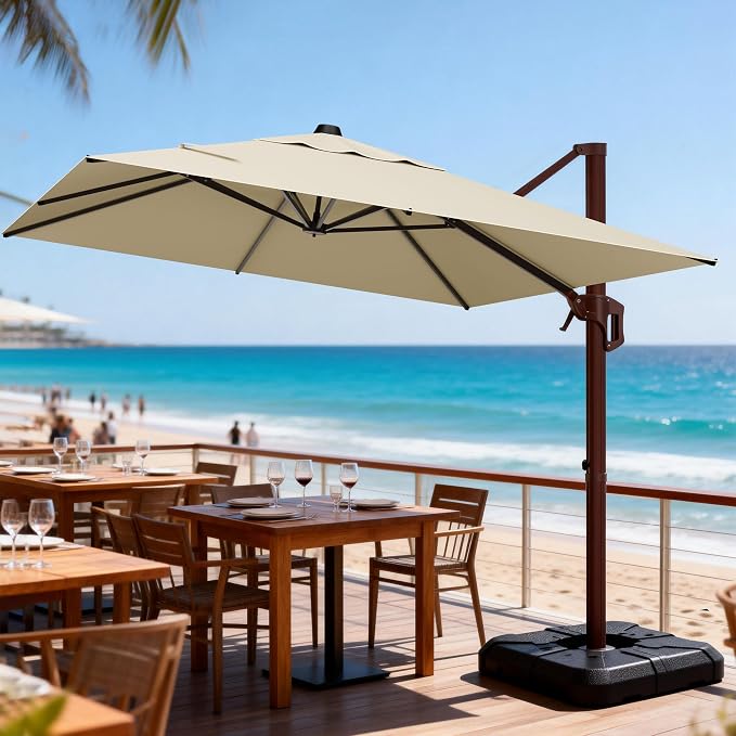 9' X 12' Rectangle Patio Umbrella Cantilever Outdoor Umbrella, 6-Level Tilt & by ORYNTREX