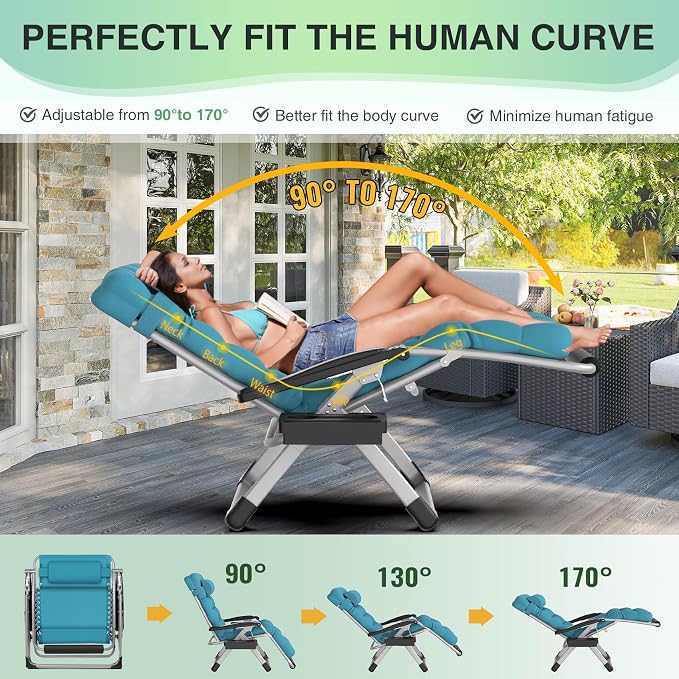 Suteck Oversized Zero Gravity Chair, 500LBS 33In XXL Outdoor Recliner Chairs | - Image 4