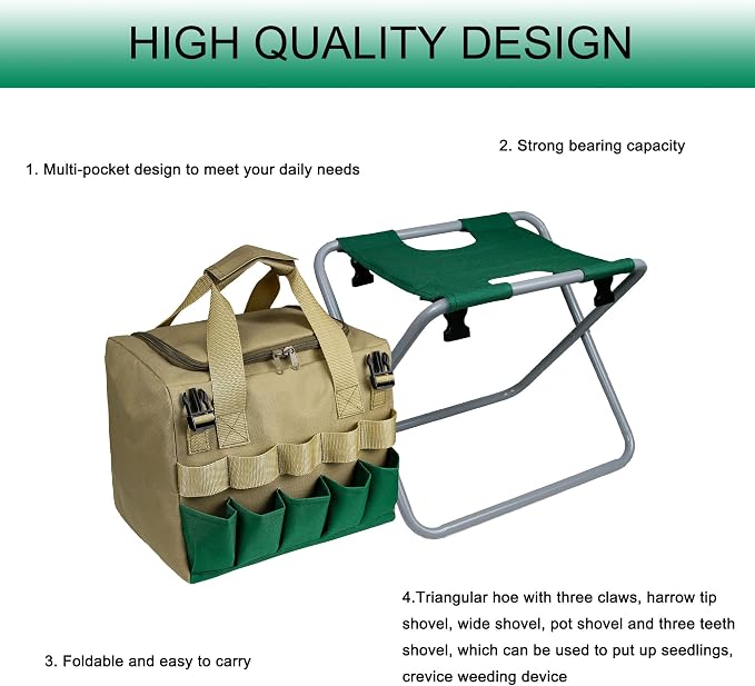 Folding Gardening Stool with Detachable Storage Tote Bag, Portable Garden Seat - Image 6