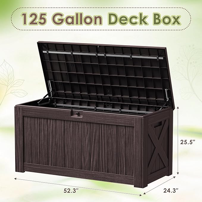 Devoko 125 Gallon Outdoor Storage Box, Waterproof Resin Deck Box | - Image 7