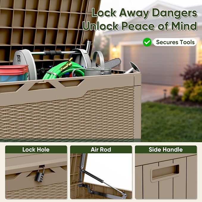 Flamaker Outdoor Storage Box 100 Gallon Waterproof Resin Deck Box | Large - Image 2