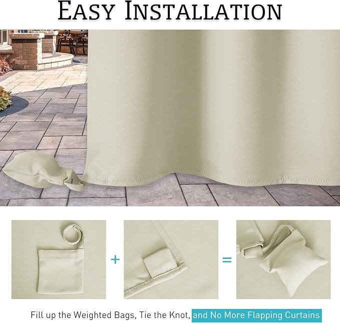 RYB HOME Outdoor Curtains for Patio Waterproof, Windproof - Image 9