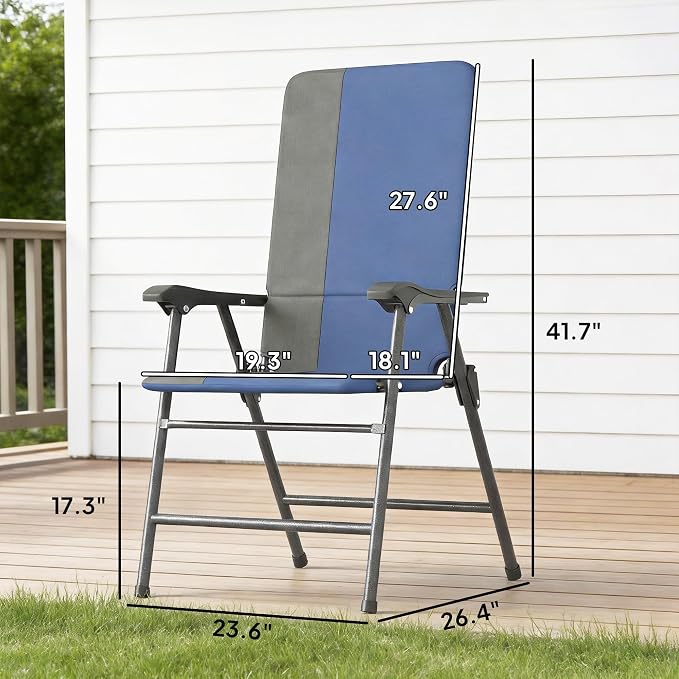 Outsunny Folding Patio Chairs Set of 2 Padded High Back Armrests Dark Blue | - Image 3