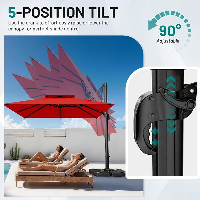 12×12 FT Double-Top Cantilever Patio Umbrella, Outdoor Umbrellas - Image 2