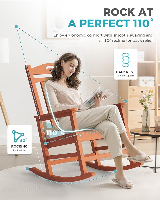 Oversized Outdoor Rocking Chair, 380lbs Heavy-Duty Large Patio Rocker, Weather - Image 5