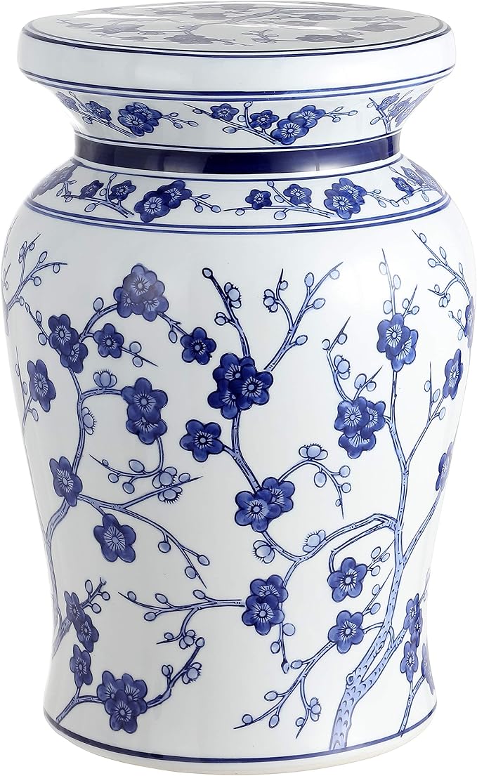 JONATHAN Y Cherry Blossom 18" Ceramic Garden Stool Side Table, Plant Stand by JONATHANY