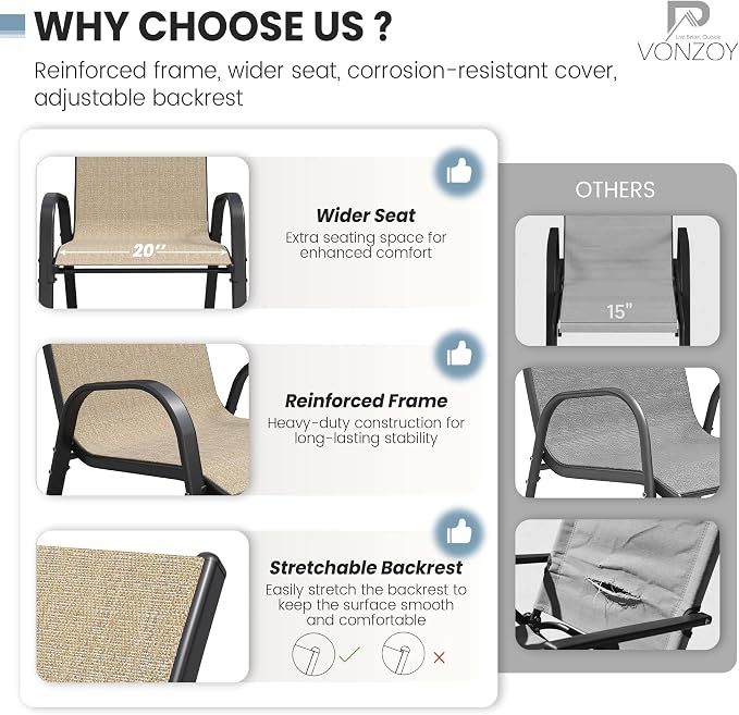 Patio Dining Chair Set of 6, Outdoor Stackable Dining Chairs High Back - Image 6