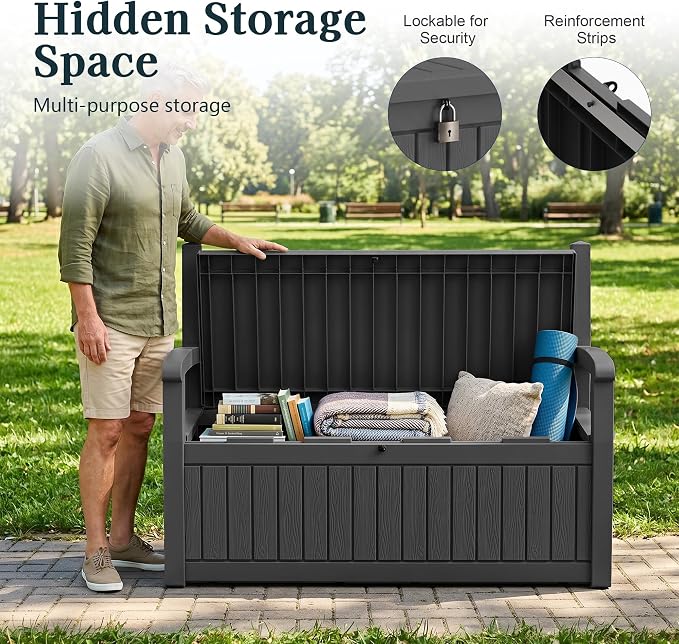 Outdoor Bench, Waterproof Garden Storage Bench, 100 Gallon Deck Box | Lockable - Image 4