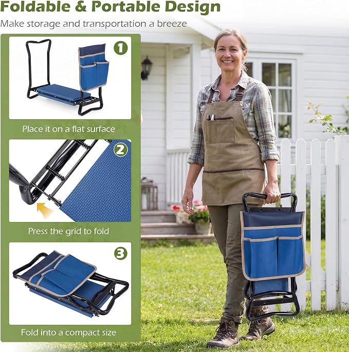 2-in-1 Garden Kneeler and Seat, Folding Garden Seat w/EVA Foam Kneeling Pad & - Image 4