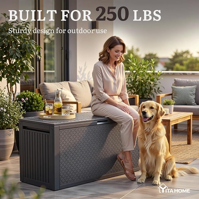 YITAHOME 95 Gallon Large Outdoor Deck Box | Lockable Waterproof Resin Storage - Image 4