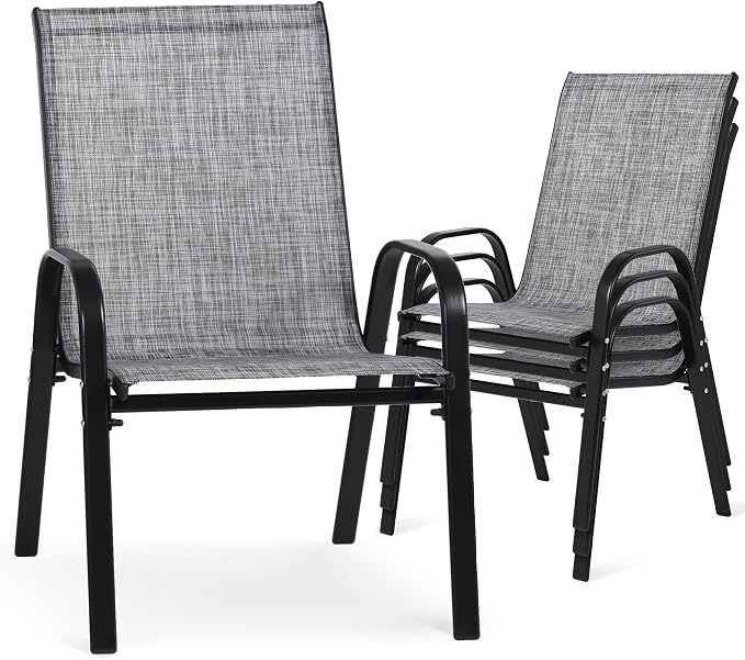 Outdoor Stackable Chairs Set of 4, Textilene Fabric, by Villeston