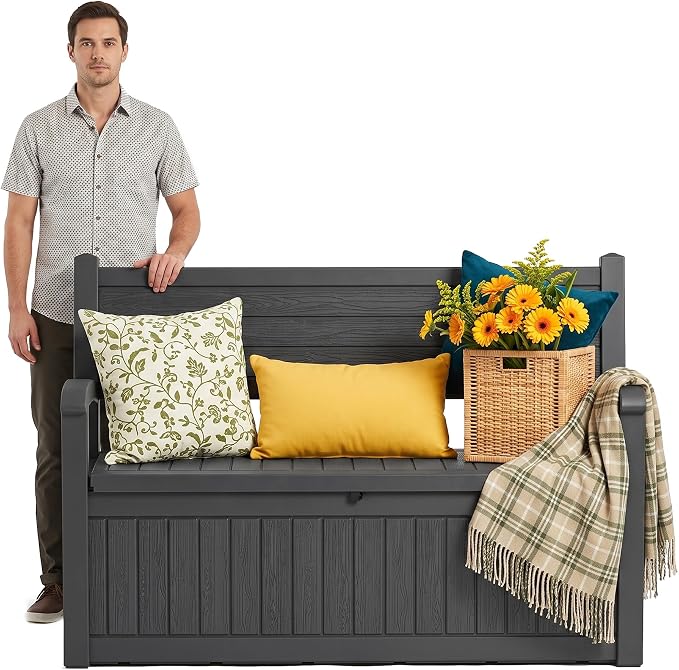 Outdoor Bench, Waterproof Garden Storage Bench, 100 Gallon Deck Box | Lockable - Image 8