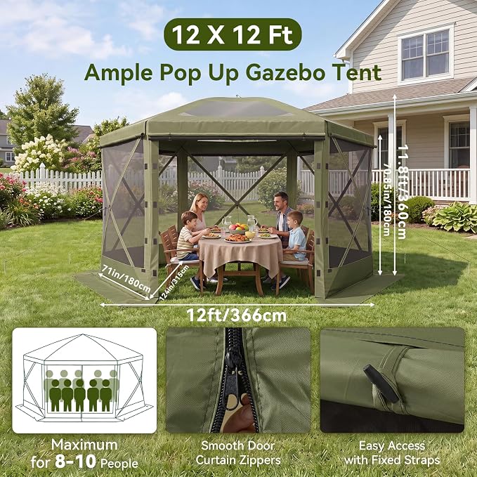 Aoxun 12x12ft Pop Up Canopy Tent, Screen Tent - Image 5