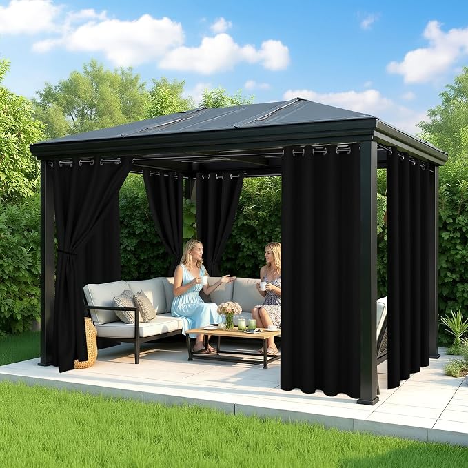 Black Outdoor Curtains for Patio Waterproof, 6 Drape Panels | Privacy & - Image 4