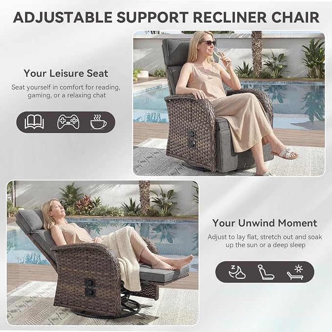 Zero Gravity Patio Swivel Recliner Chairs Set of 2 - Image 4