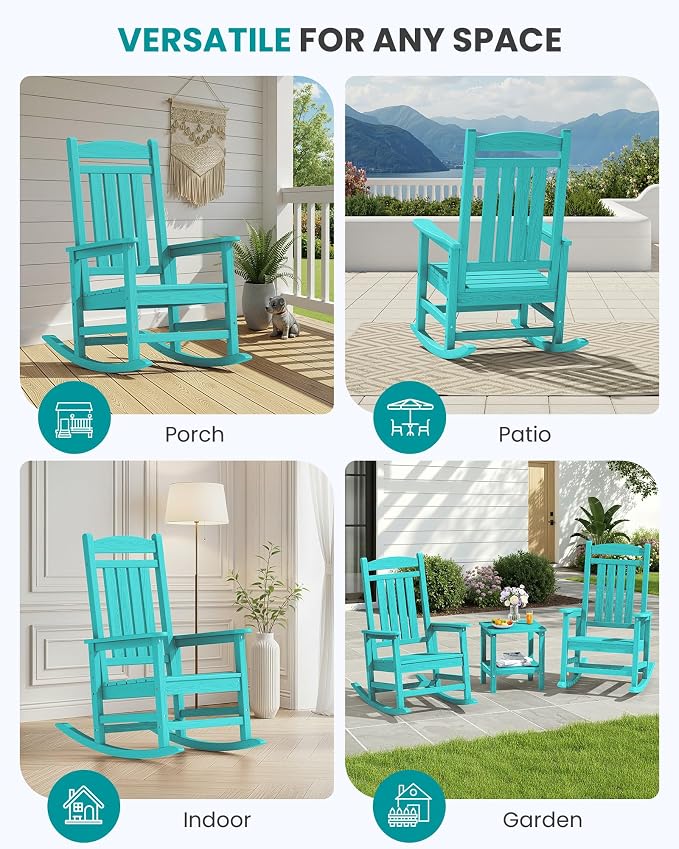 SERWALL Rocking Chair Outdoor, Oversized HDPE Patio Rocking Chairs, Aruba | - Image 9