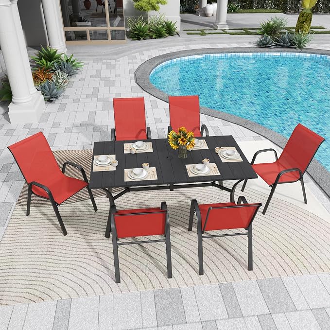 Red Patio Chairs Set of 4, Stackable Outdoor Dining Chairs - Image 4