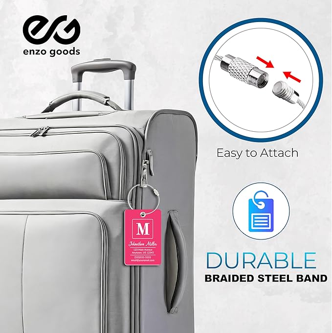 Personalized Luggage Tag | Custom Luggage Tags for Suitcases | Kids Backpack Tag | 10 Color Options & Choose Font, Font Color