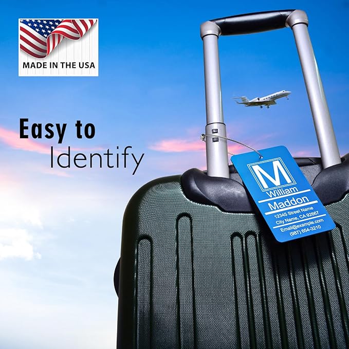 Luggage Tags for Suitcase - Red Personalized Engraved Metal Tag for Cruise Travel - Custom Name Tags Suitable for Bags and Backpacks No Underline (2x3.5 inch)