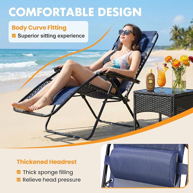 NEWBULIG Zero Gravity Chairs Set of 2, Lounge Chair Folding Portable Adjustable - Image 4