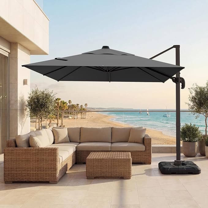 9x12 FT Patio Cantilever Umbrella, Rectangular Heavy Duty Offset Umbrella by VEGOND