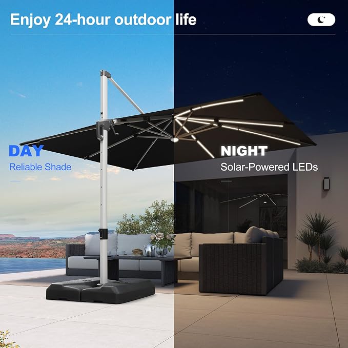 PURPLE LEAF Cantilever Umbrella 9' X 12' Solar LED Light Patio Deck, Stays - Image 3