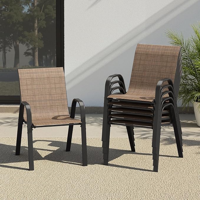Patio Chairs Set of 6, Stackable Outdoor Dining Chairs by Soohowfurniture