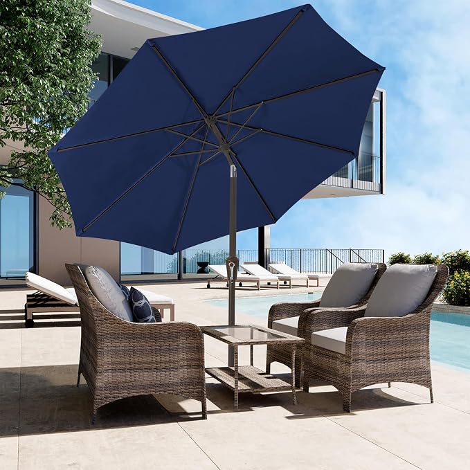 JEAREY 9FT Outdoor Patio Umbrella, Market Umbrella, Deep Blue | Outdoor Table - Image 4
