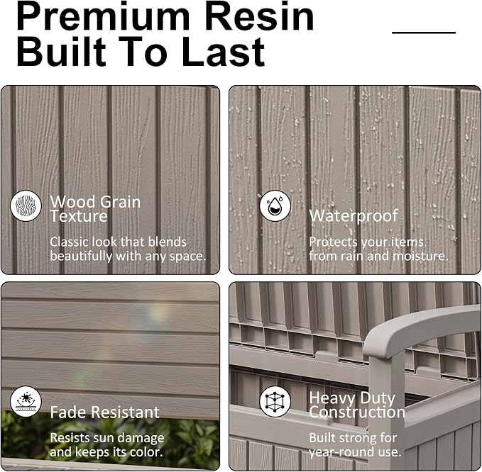 100 Gallon Outdoor Storage Bench, Waterproof Resin Deck Box - Image 4