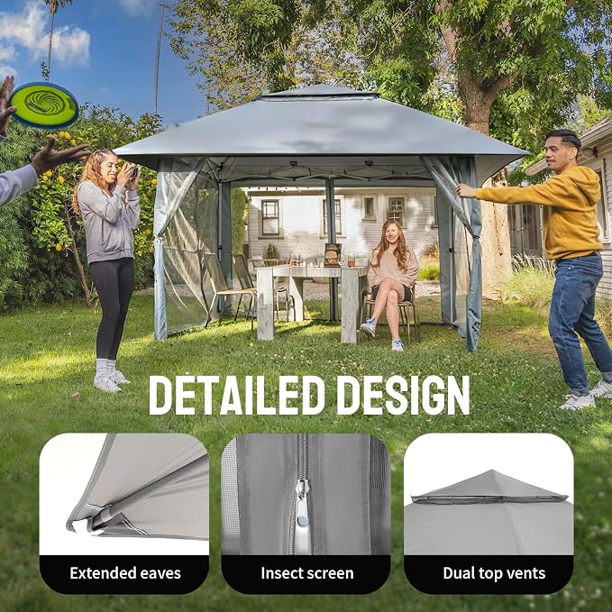 CROWN SHADES 11x11 Pop Up Gazebo, Outdoor Canopy Tent, One Push Instant Gazebo - Image 3