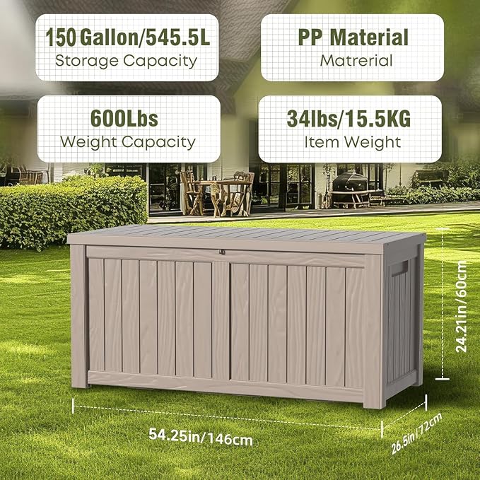 150 Gal Outdoor Storage Box Waterproof UV-Resistant Deck Box | Resin storage bin - Image 2