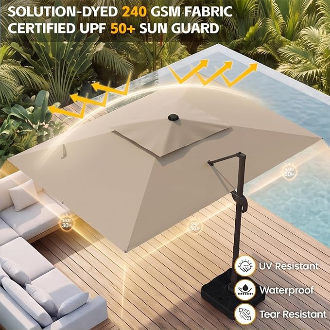 9x12 FT Patio Cantilever Umbrella, Rectangular Heavy Duty Offset Umbrella - Image 5