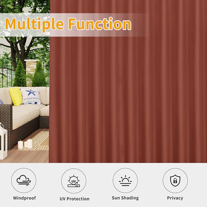 Easy-Going Outdoor Patio Curtains 2 Panels, 110x108 inch, Terra Red | Privacy - Image 5