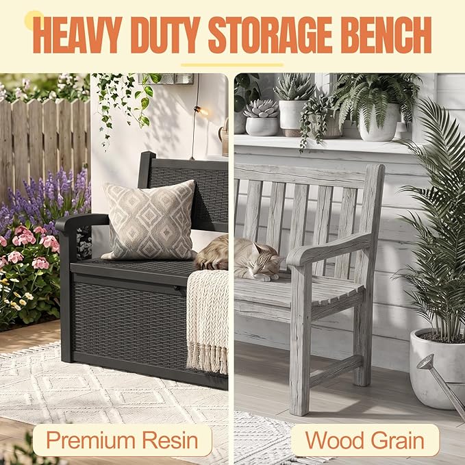 Storage Bench Outdoor Deck Box, 100 Gallon Waterproof & UV Resistant Lockable - Image 4