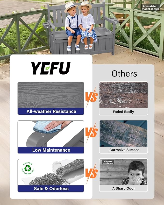 YEFU Outdoor Bench, Heavy Duty Garden Storage Bench, Weatherproof, Weatherproof - Image 5