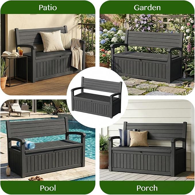 120 Gallon Outdoor Storage Bench, Lockable Patio Storage Bench, - Image 6