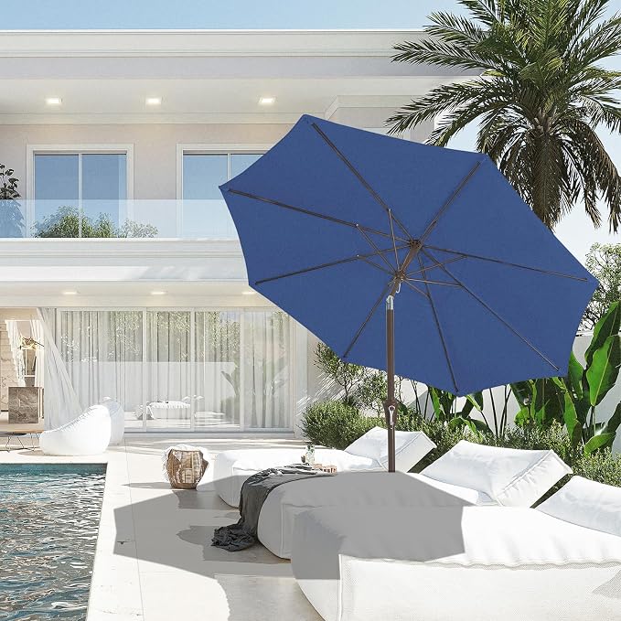 JEAREY 9FT Outdoor Patio Umbrella, Market Umbrella, Dark Blue | Outdoor Table - Image 4