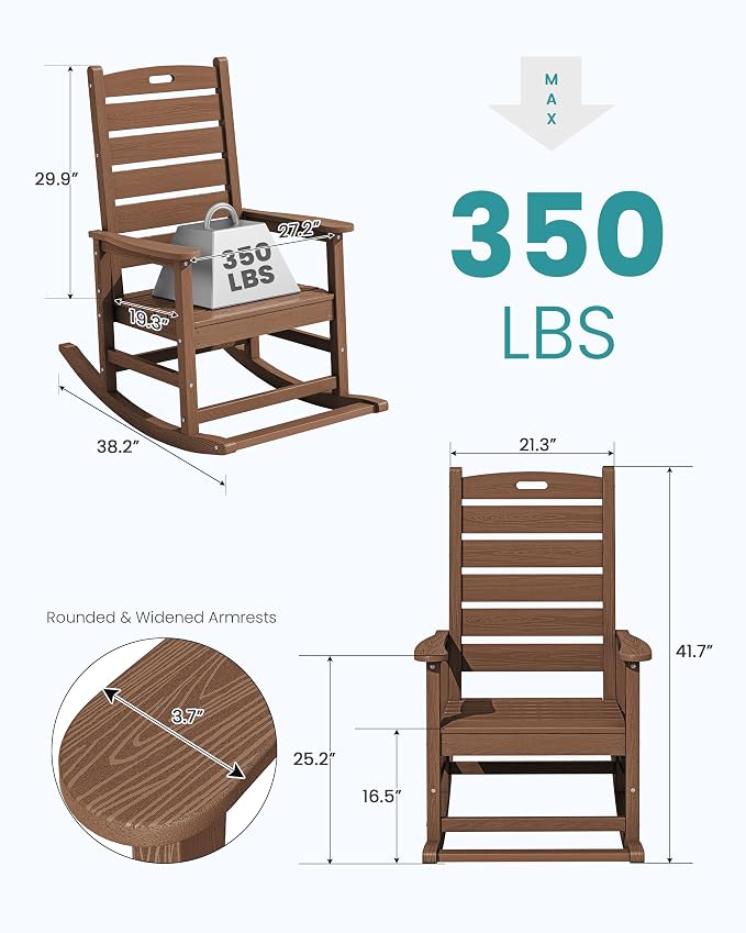SERWALL Outdoor Rocking Chair Set of 6, Oversized HDPE Rocker, All Weather - Image 3