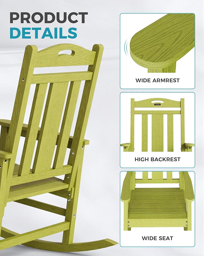 Oversized Outdoor Rocking Chairs Set of 3, 380lbs Heavy-Duty Large Patio Rocker - Image 6