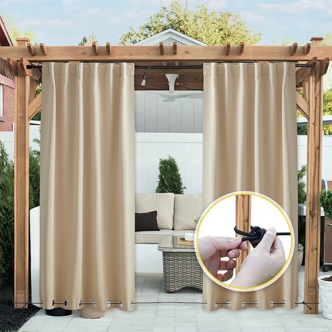 NICETOWN 2 Panels Outdoor Curtains Waterproof W52xL108 Biscotti Beige | - Image 9