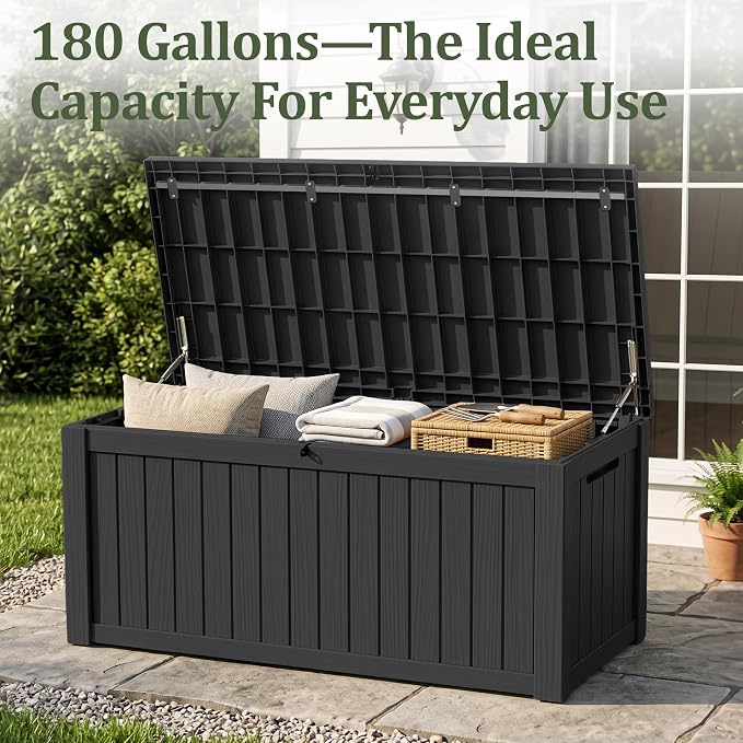 180 Gallon Resin Deck Box, Waterproof Lockable Outdoor Storage Box Container - Image 5