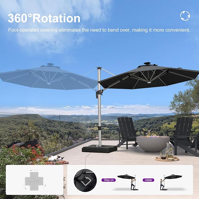 PURPLE LEAF Cantilever Patio Umbrella 10ft Round Solar LED Light, Stays bright - Image 6