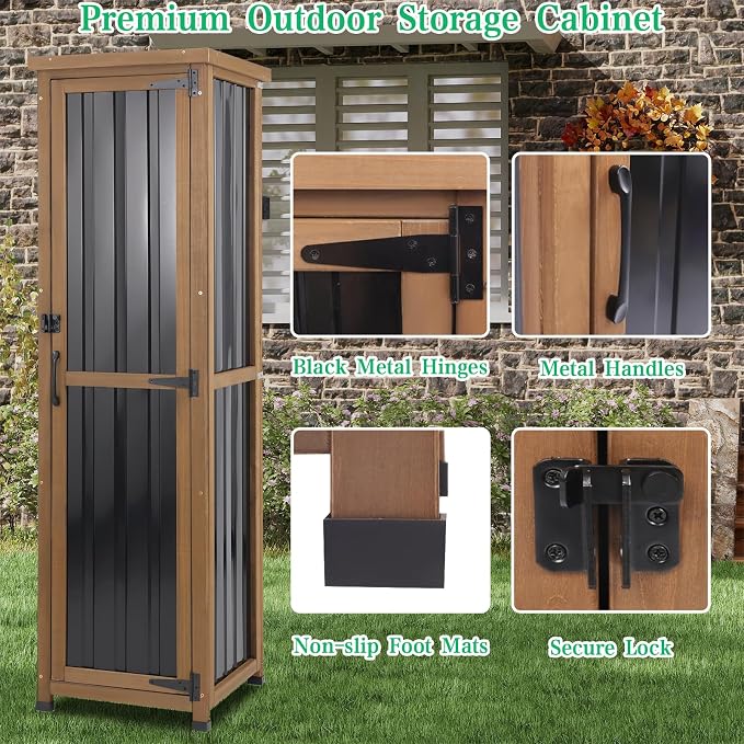 Tall Outdoor Storage Cabinet, Weatherproof Wooden Garden Potting Bench - Image 5