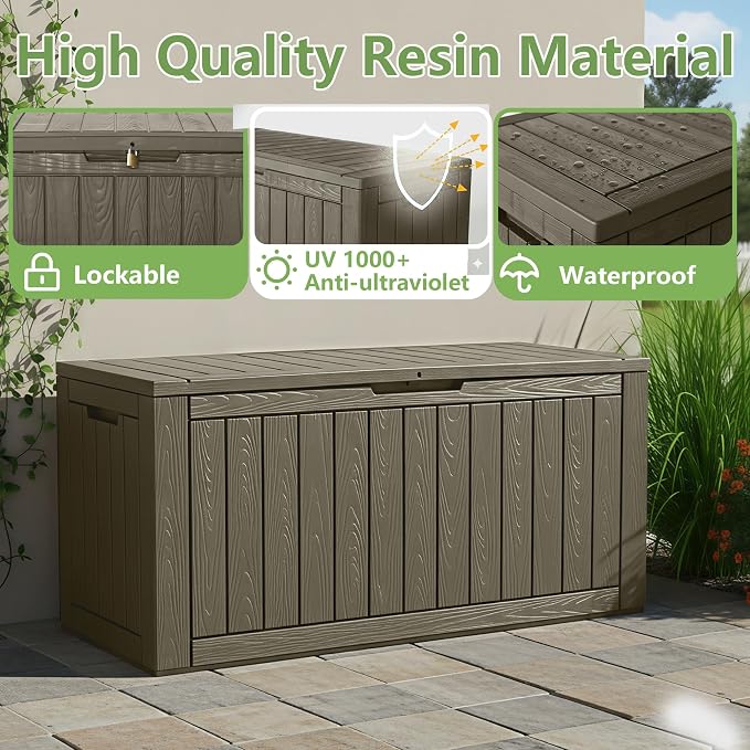 110 Gallon Waterproof Large Resin Deck Box, Lockable Large Outdoor Storage Box - Image 3