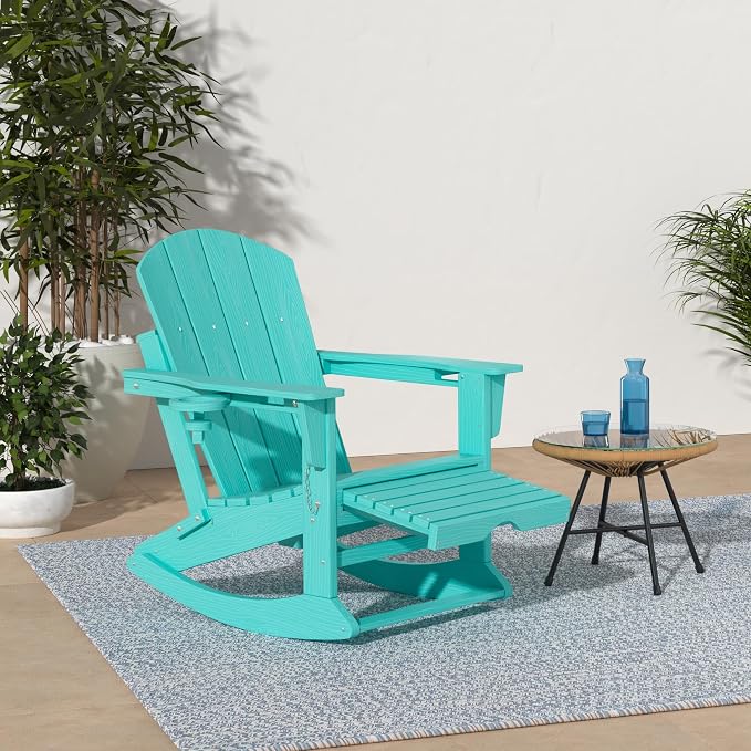 Adirondack Rocking Chair with Ottoman and Cup Holders | HDPE Porch Rocker - Image 2