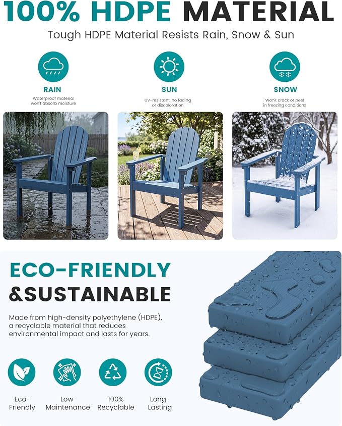 SERWALL HDPE Stackable Adirondack Chair, Space-Saving - Image 4